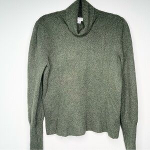 J. Crew Womens M Wool Blend Knit Sweater Turtleneck Heathered Olive Cuffs Y2K